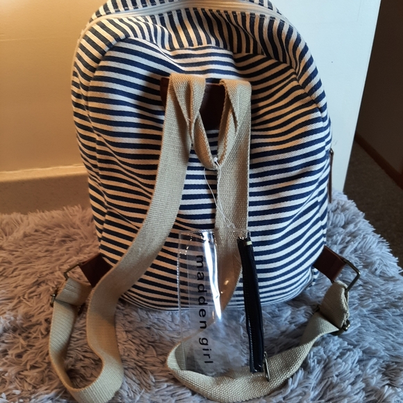 Madden Girl Backpack Blue and Cream Stripped - Picture 9 of 16